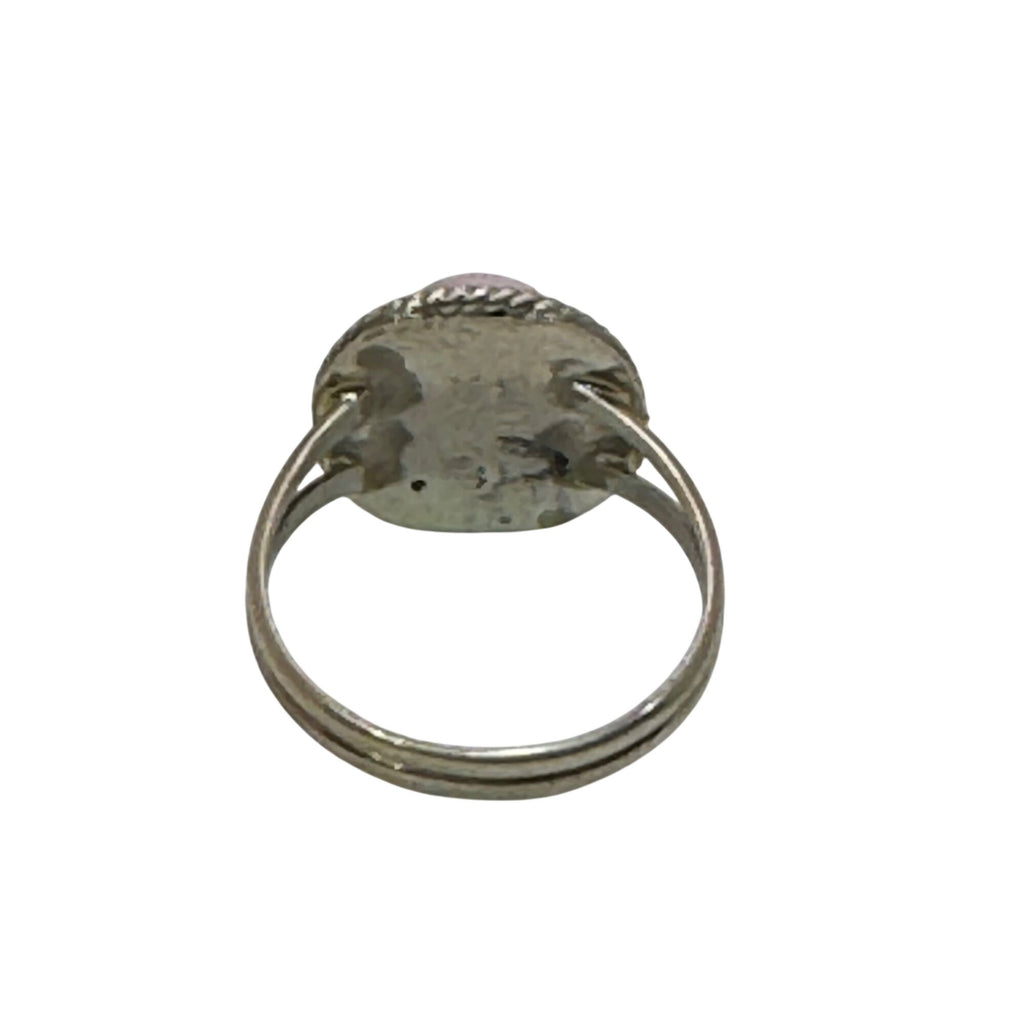 Vintage Navajo Southwest Sterling Silver Pink Oval Cabochon Ring J. Frank Size 6