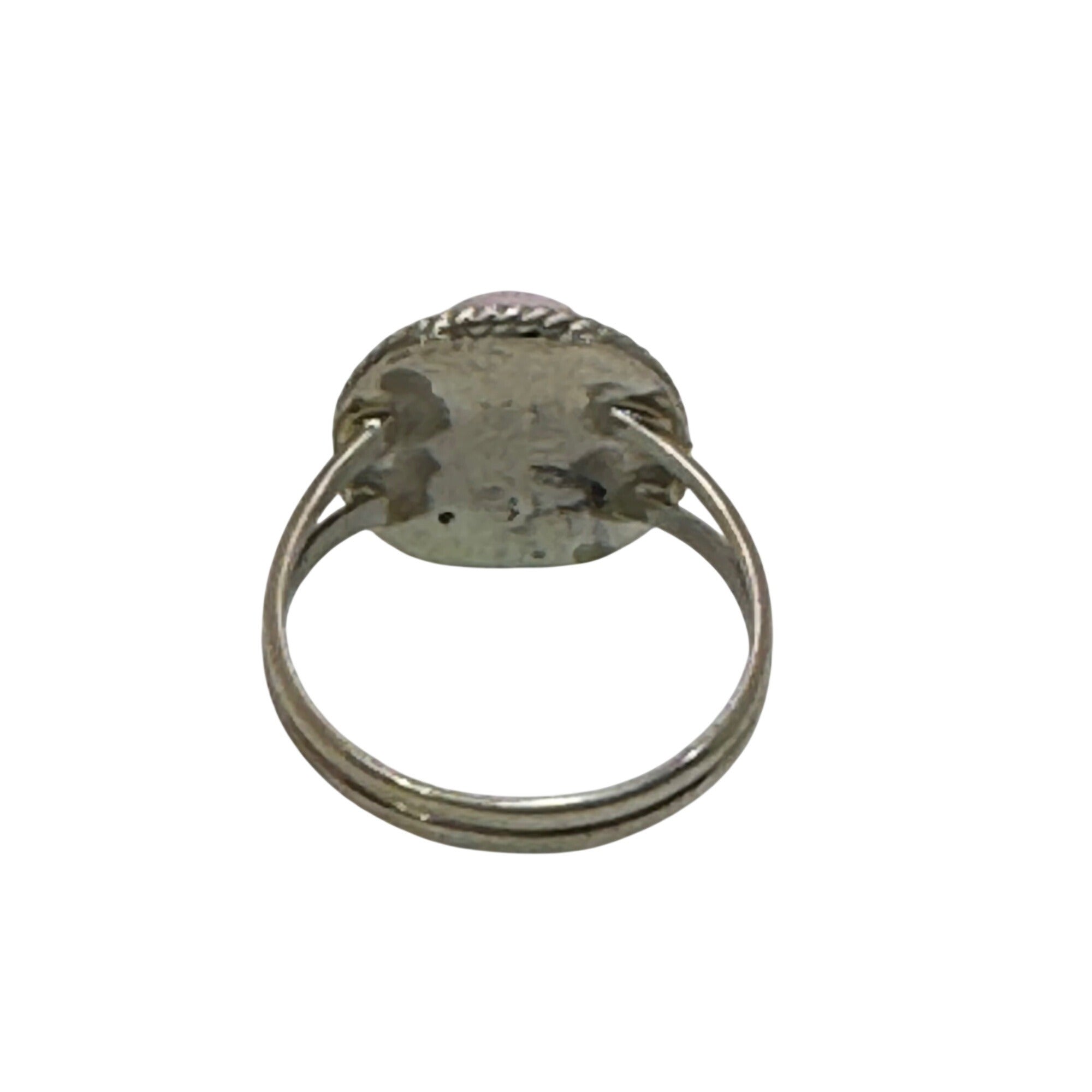 Vintage Navajo Southwest Sterling Silver Pink Oval Cabochon Ring J. Frank Size 6