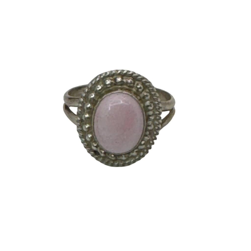 Vintage Navajo Southwest Sterling Silver Pink Oval Cabochon Ring J. Frank Size 6