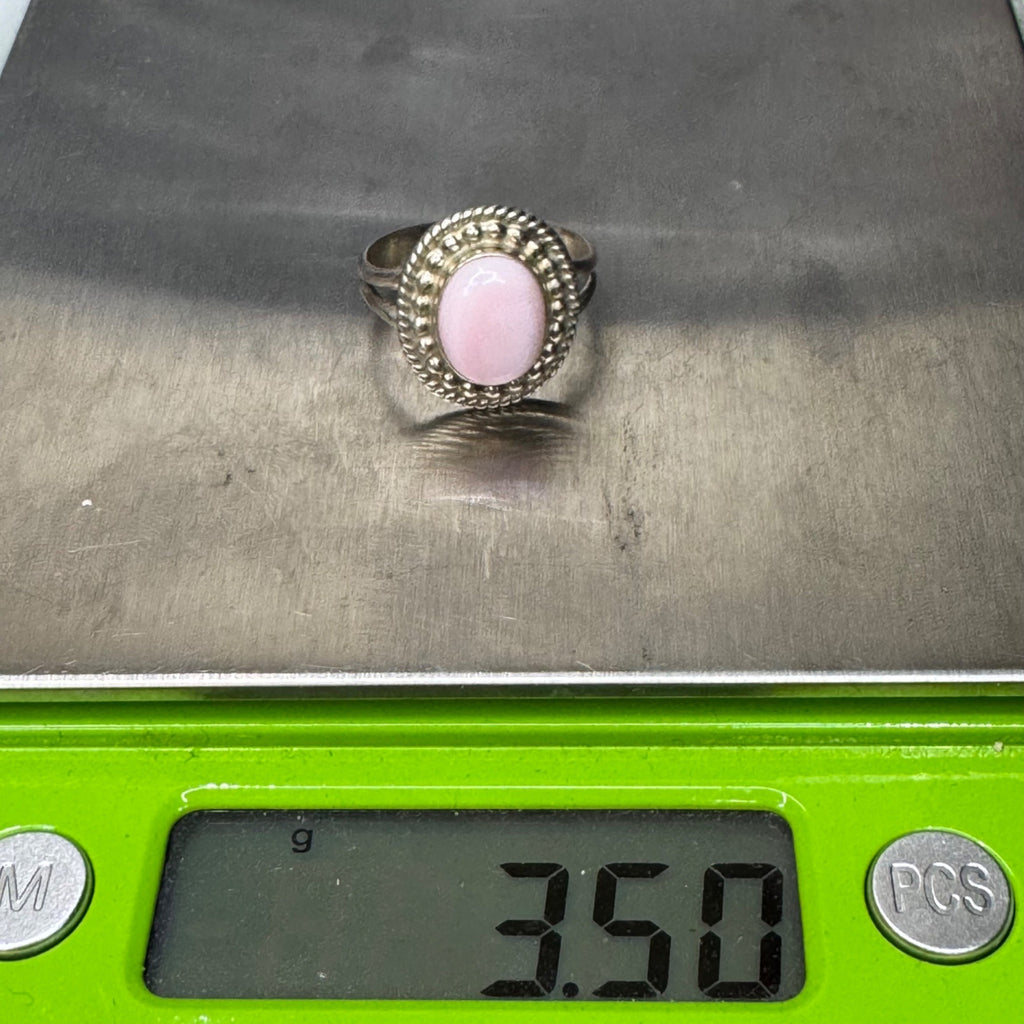 Vintage Navajo Southwest Sterling Silver Pink Oval Cabochon Ring J. Frank Size 6