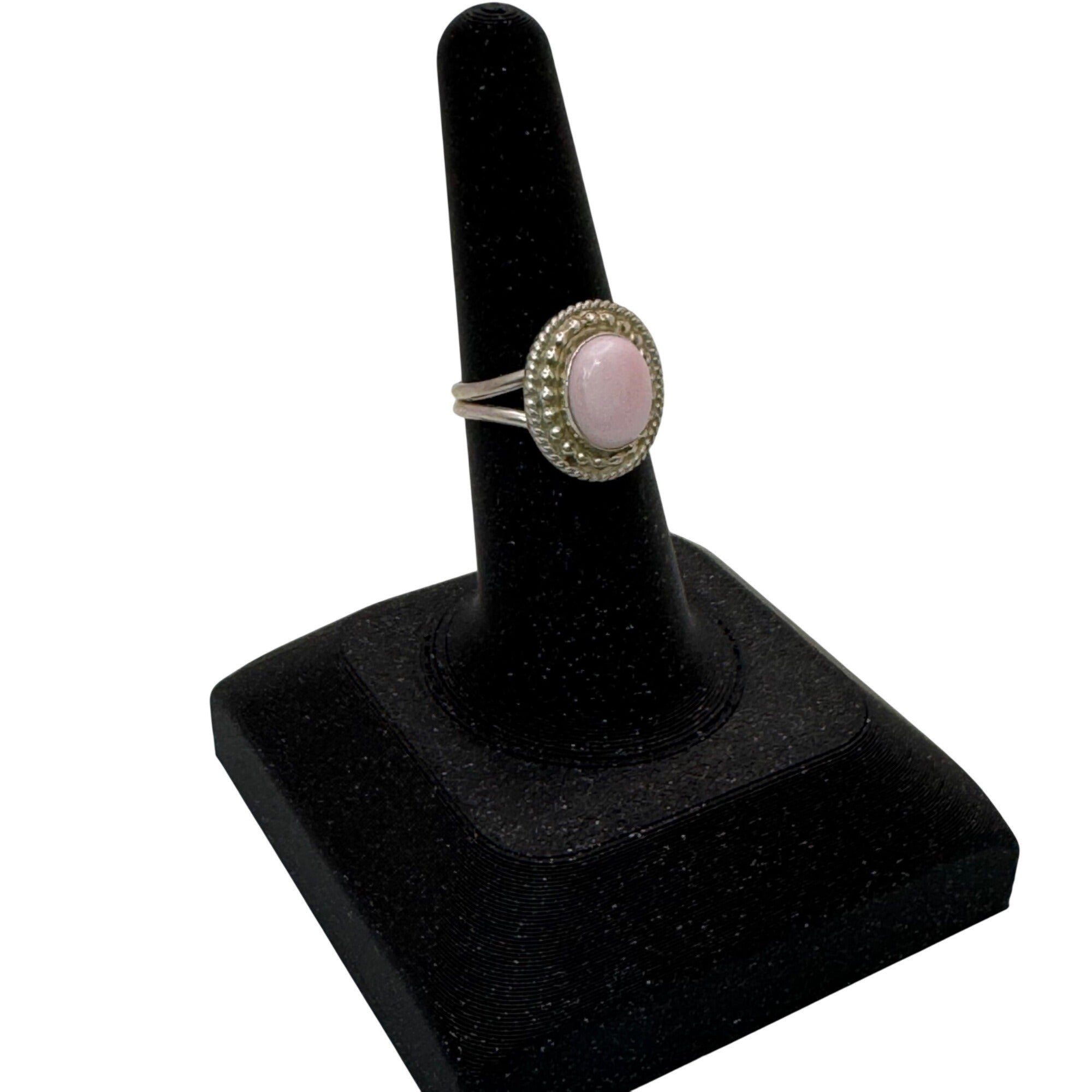 Vintage Navajo Southwest Sterling Silver Pink Oval Cabochon Ring J. Frank Size 6