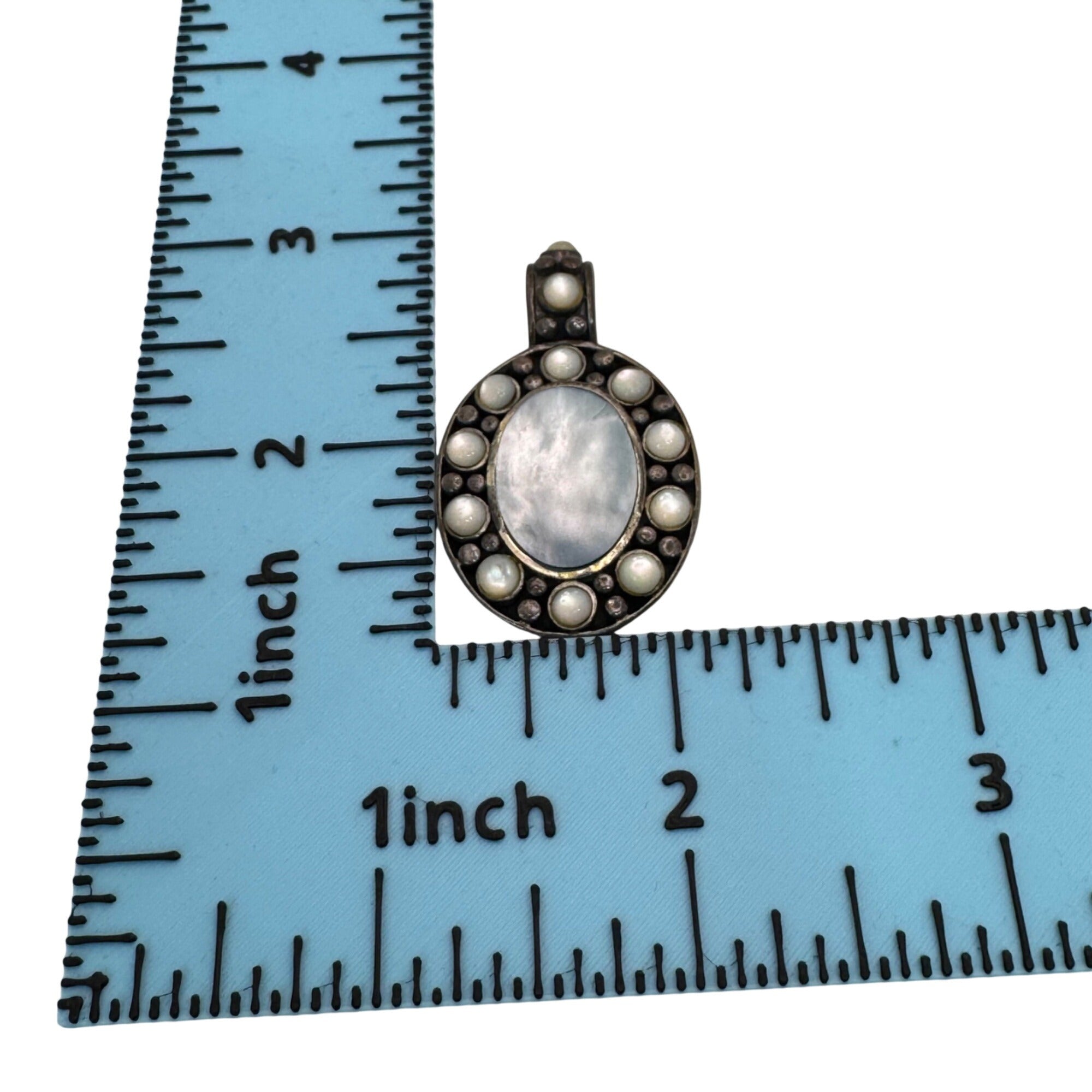 Oval Mother Of Pearl Pendant Sterling Silver Mop Vintage NF Chapel Zenray 2"