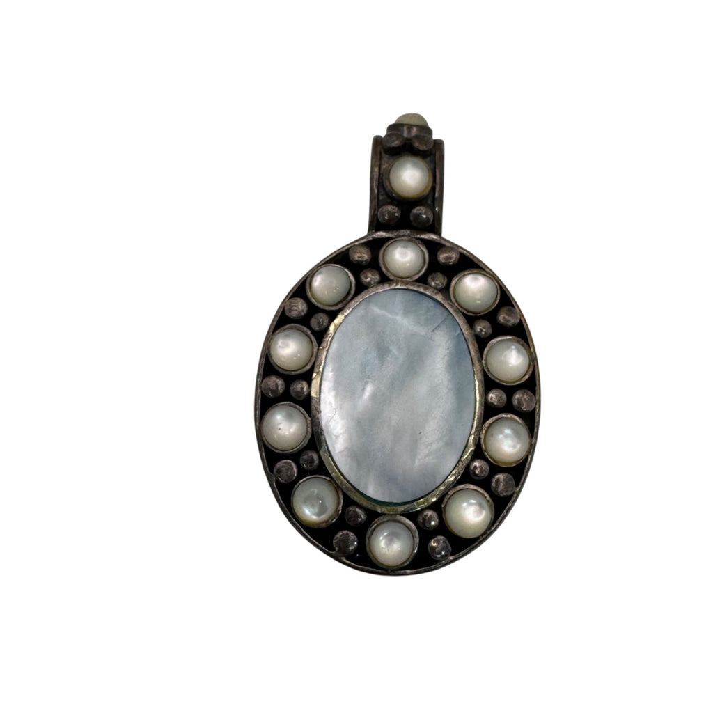 Oval Mother Of Pearl Pendant Sterling Silver Mop Vintage NF Chapel Zenray 2"