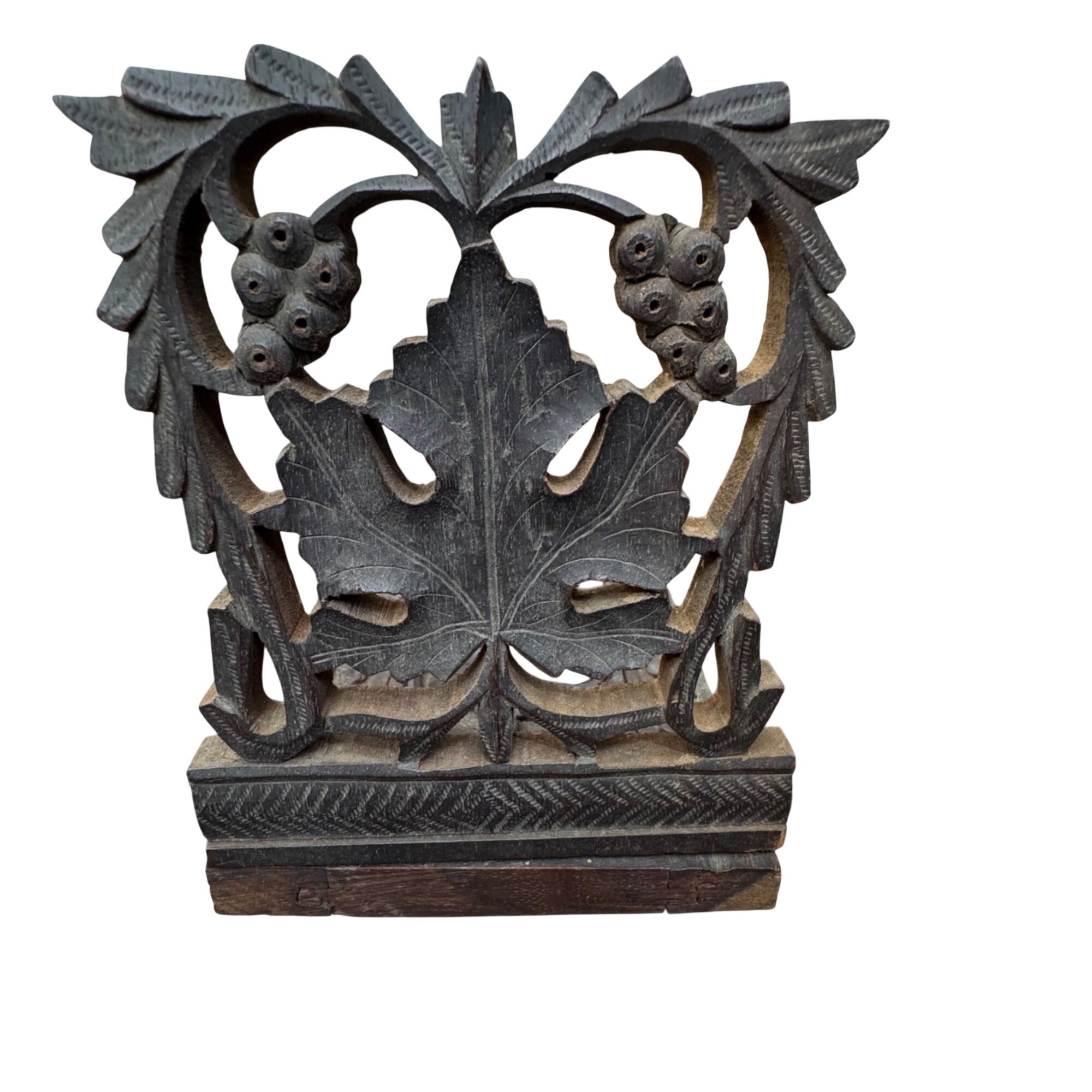 Hand-Carved Victorian Wooden Book Slide Stand Floral Grape Vine Folding 13"