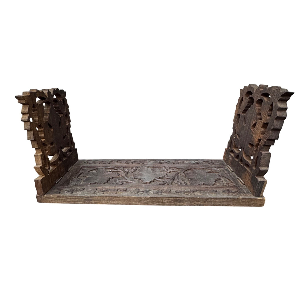 Hand-Carved Victorian Wooden Book Slide Stand Floral Grape Vine Folding 13"