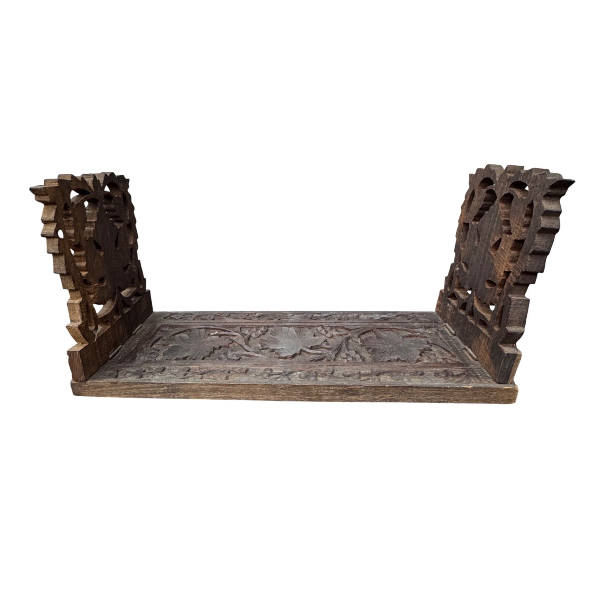 Hand-Carved Victorian Wooden Book Slide Stand Floral Grape Vine Folding 13"
