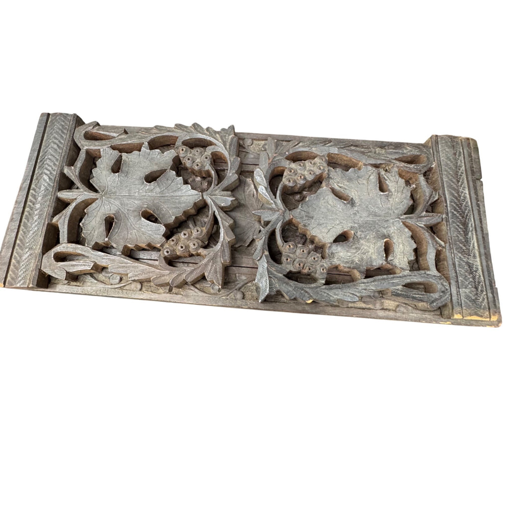 Hand-Carved Victorian Wooden Book Slide Stand Floral Grape Vine Folding 13"