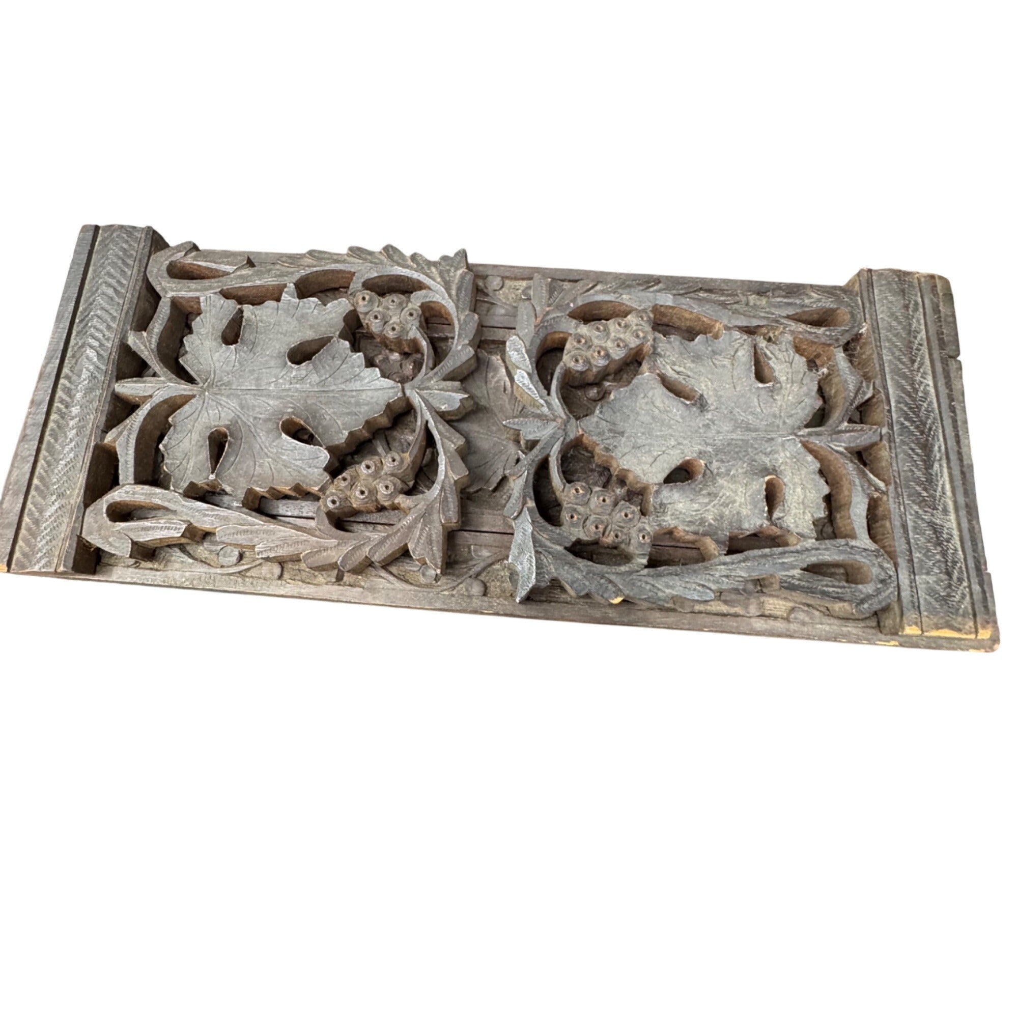 Hand-Carved Victorian Wooden Book Slide Stand Floral Grape Vine Folding 13"
