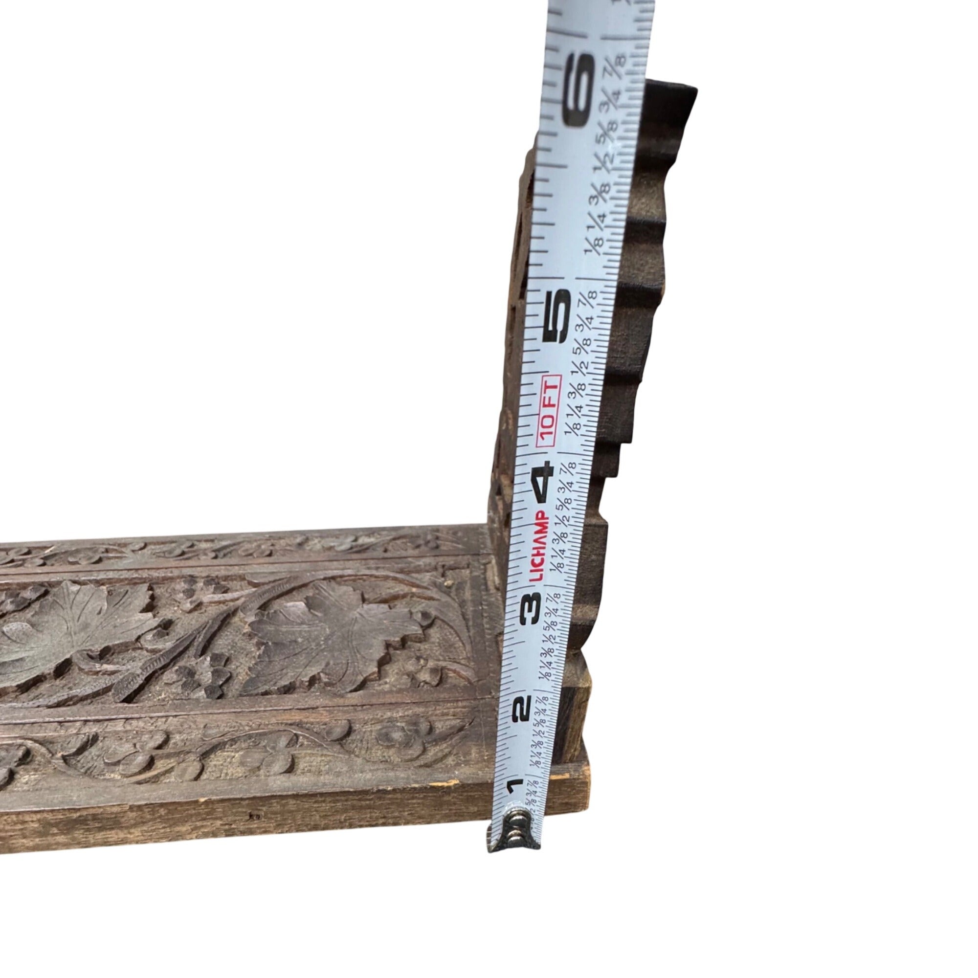 Hand-Carved Victorian Wooden Book Slide Stand Floral Grape Vine Folding 13"