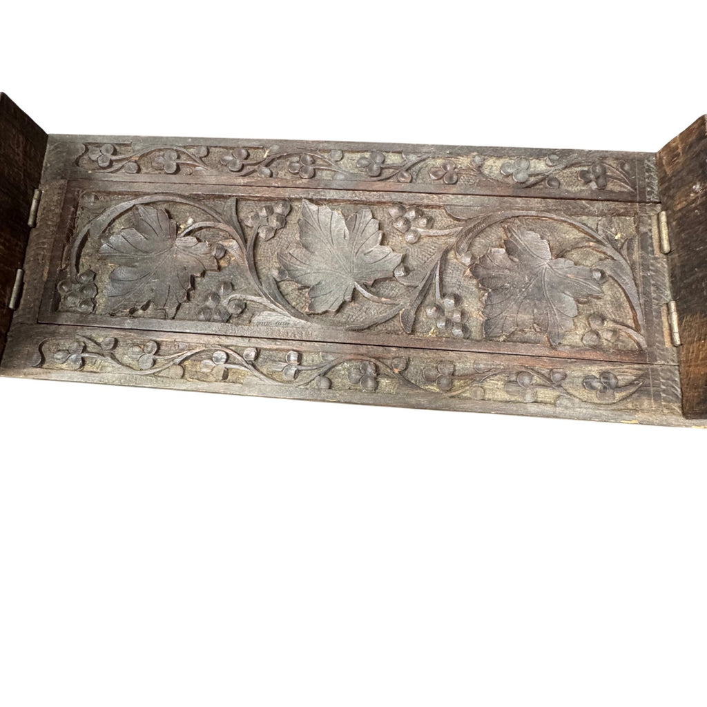 Hand-Carved Victorian Wooden Book Slide Stand Floral Grape Vine Folding 13"