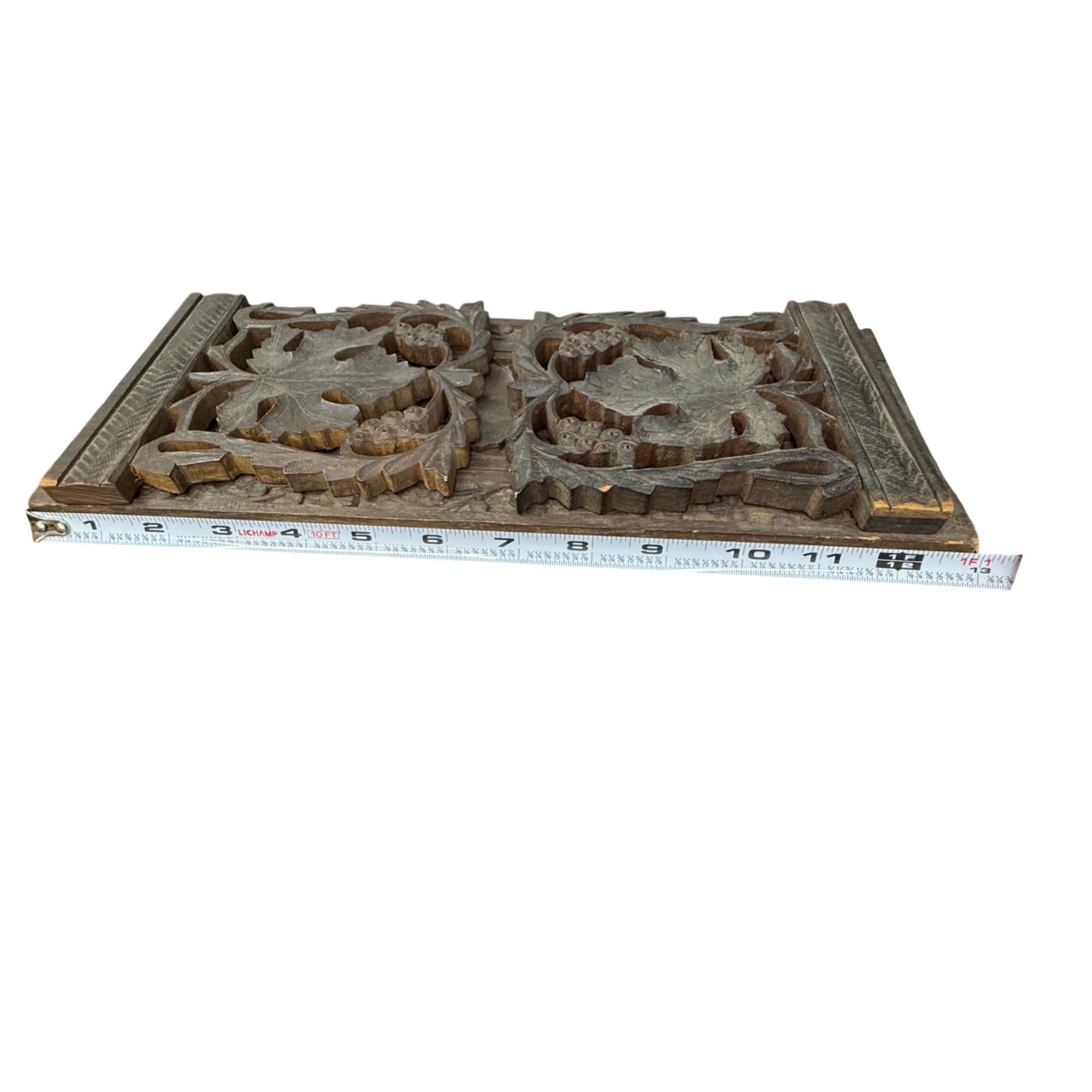 Hand-Carved Victorian Wooden Book Slide Stand Floral Grape Vine Folding 13"