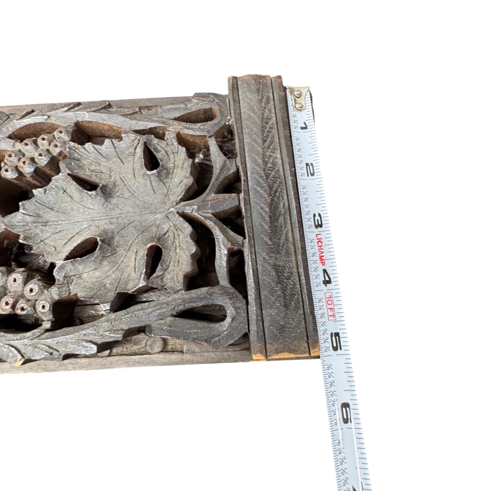 Hand-Carved Victorian Wooden Book Slide Stand Floral Grape Vine Folding 13"