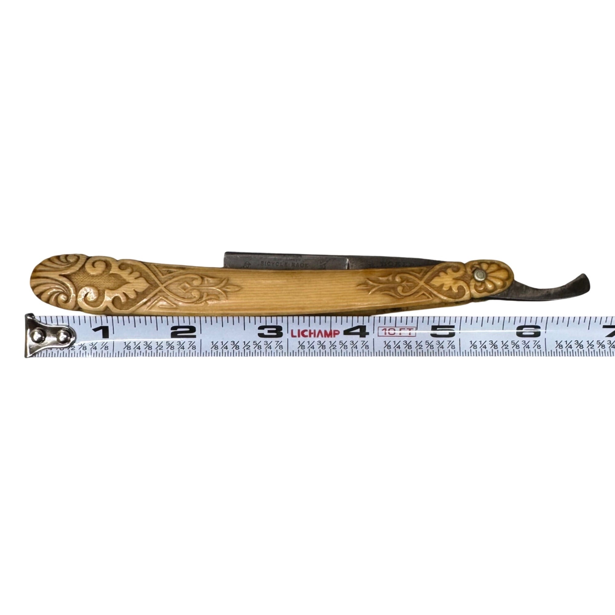 Vintage Bicycle Race Straight Razor Ornate Wooden Handle H Boker Germany 6.5"