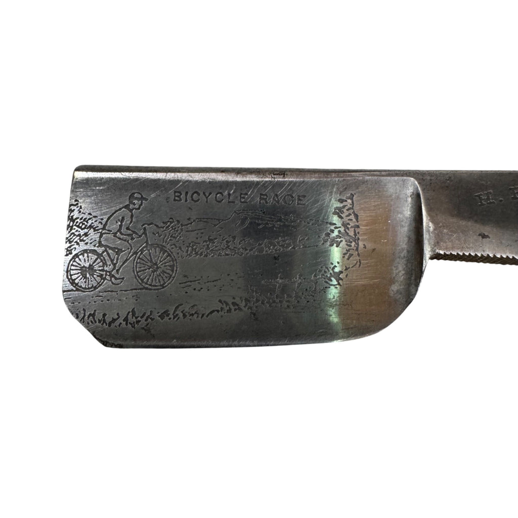 Vintage Bicycle Race Straight Razor Ornate Wooden Handle H Boker Germany 6.5"