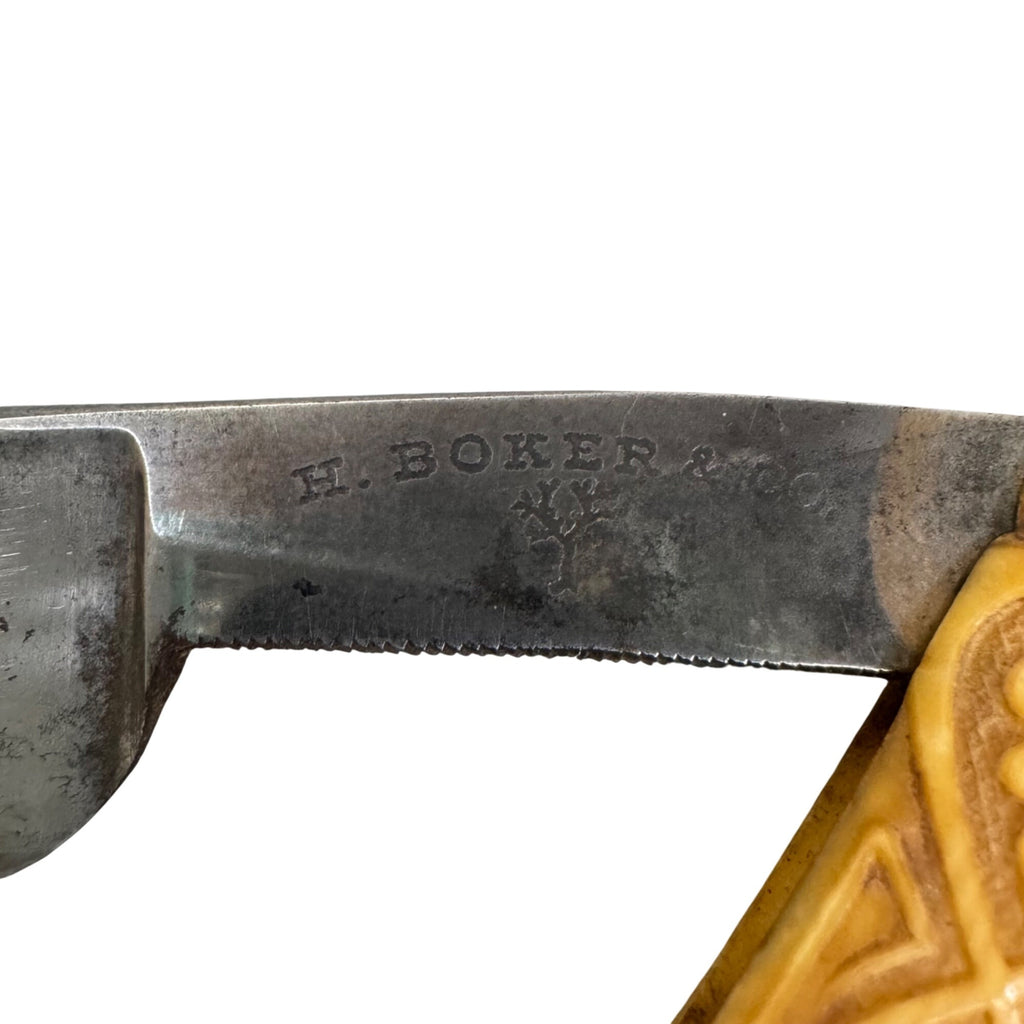 Vintage Bicycle Race Straight Razor Ornate Wooden Handle H Boker Germany 6.5"