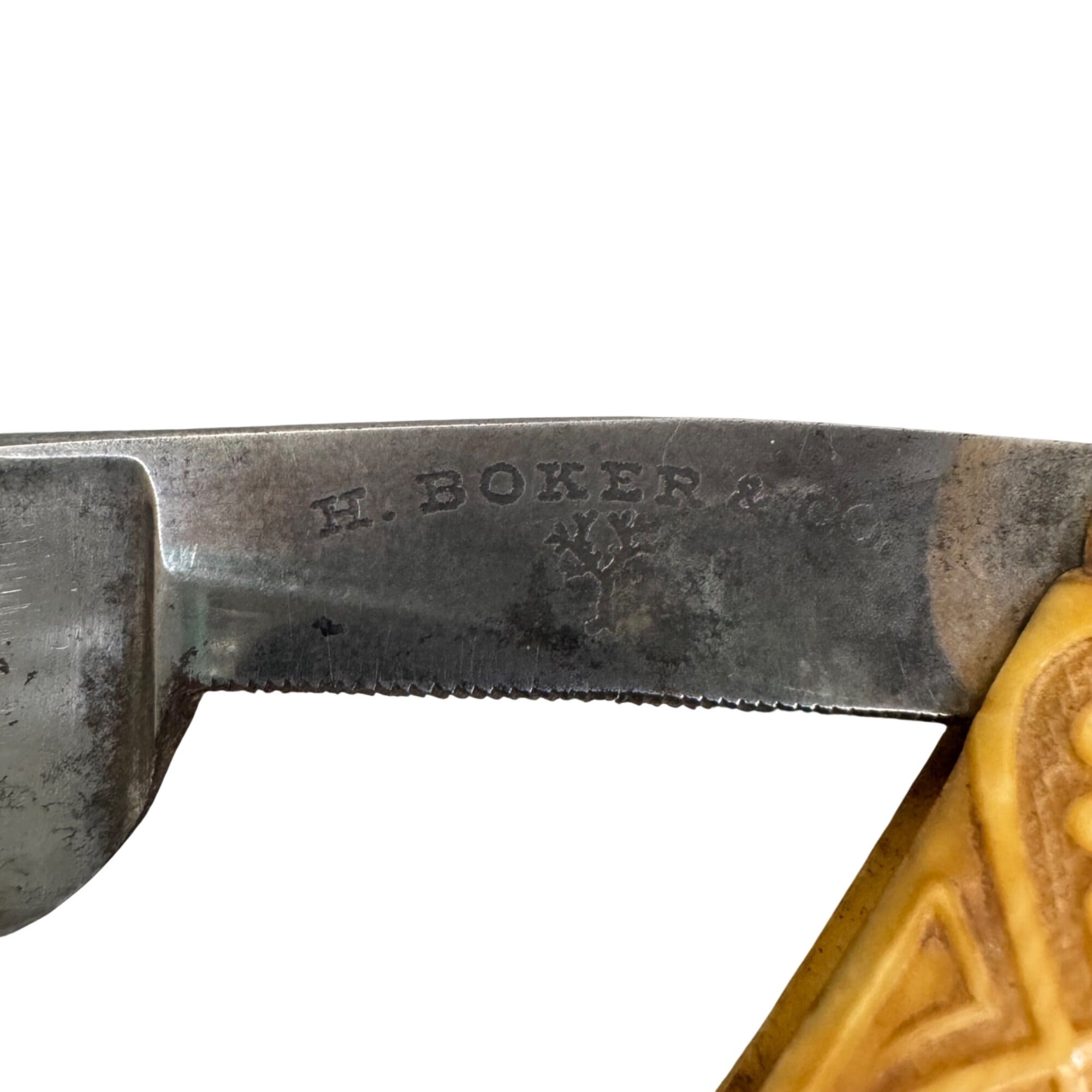 Vintage Bicycle Race Straight Razor Ornate Wooden Handle H Boker Germany 6.5"