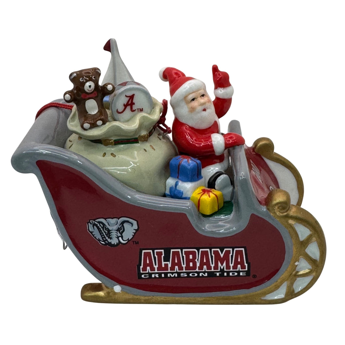 Alabama Crimson Tide 2007 Santa Sleigh Ceramic Ornament w/ Box Danbury Mint Vtg