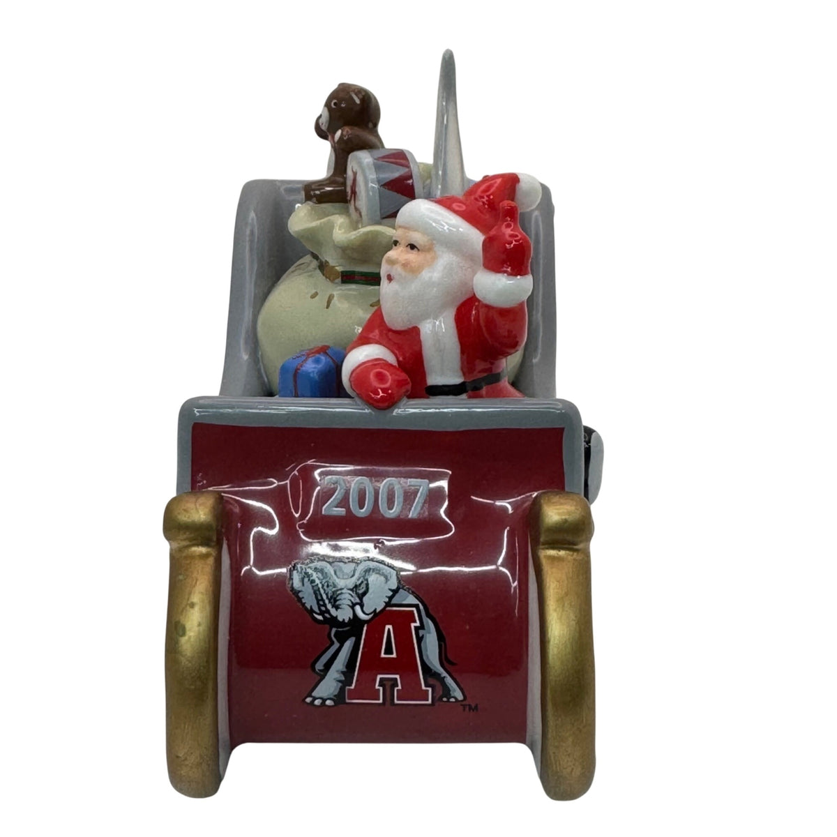 Alabama Crimson Tide 2007 Santa Sleigh Ceramic Ornament w/ Box Danbury Mint Vtg