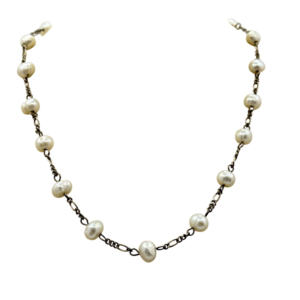 Artisan Crafted Sterling Silver Freshwater Pearl Choker Hand Made Necklace 15"