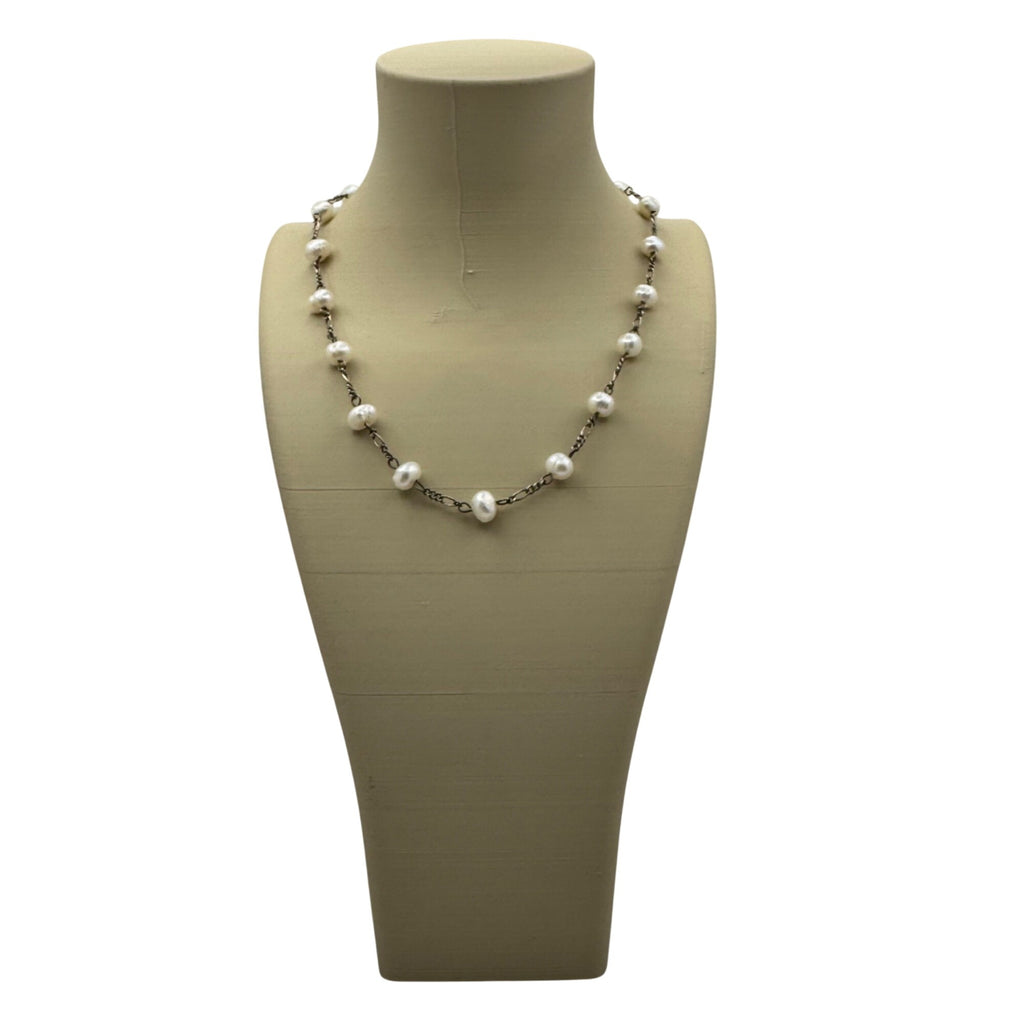 Artisan Crafted Sterling Silver Freshwater Pearl Choker Hand Made Necklace 15"