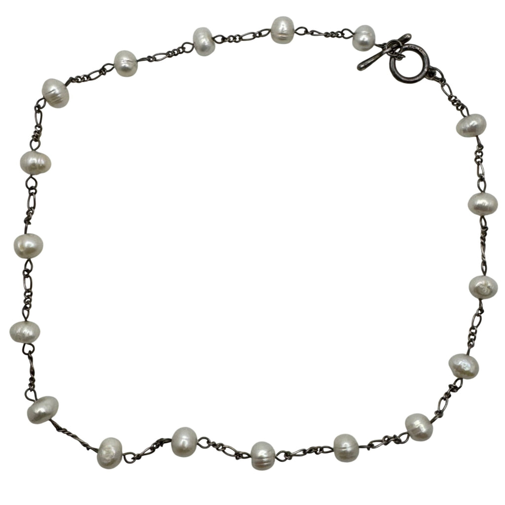 Artisan Crafted Sterling Silver Freshwater Pearl Choker Hand Made Necklace 15"