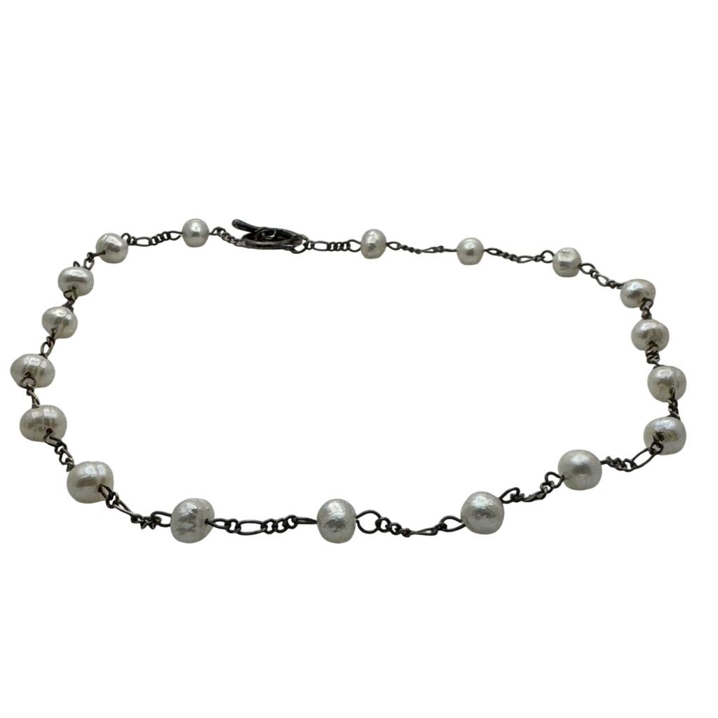 Artisan Crafted Sterling Silver Freshwater Pearl Choker Hand Made Necklace 15"