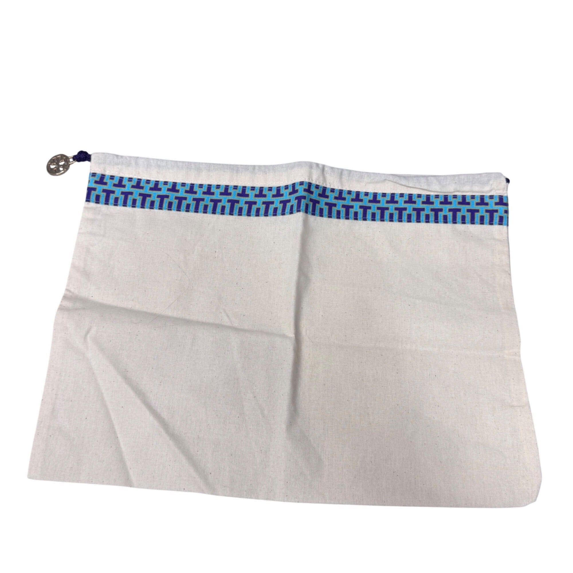 Tory Burch White Canvas Dust Bag Authentic Blue Pattern & Gold Logo Charm 13"x10
