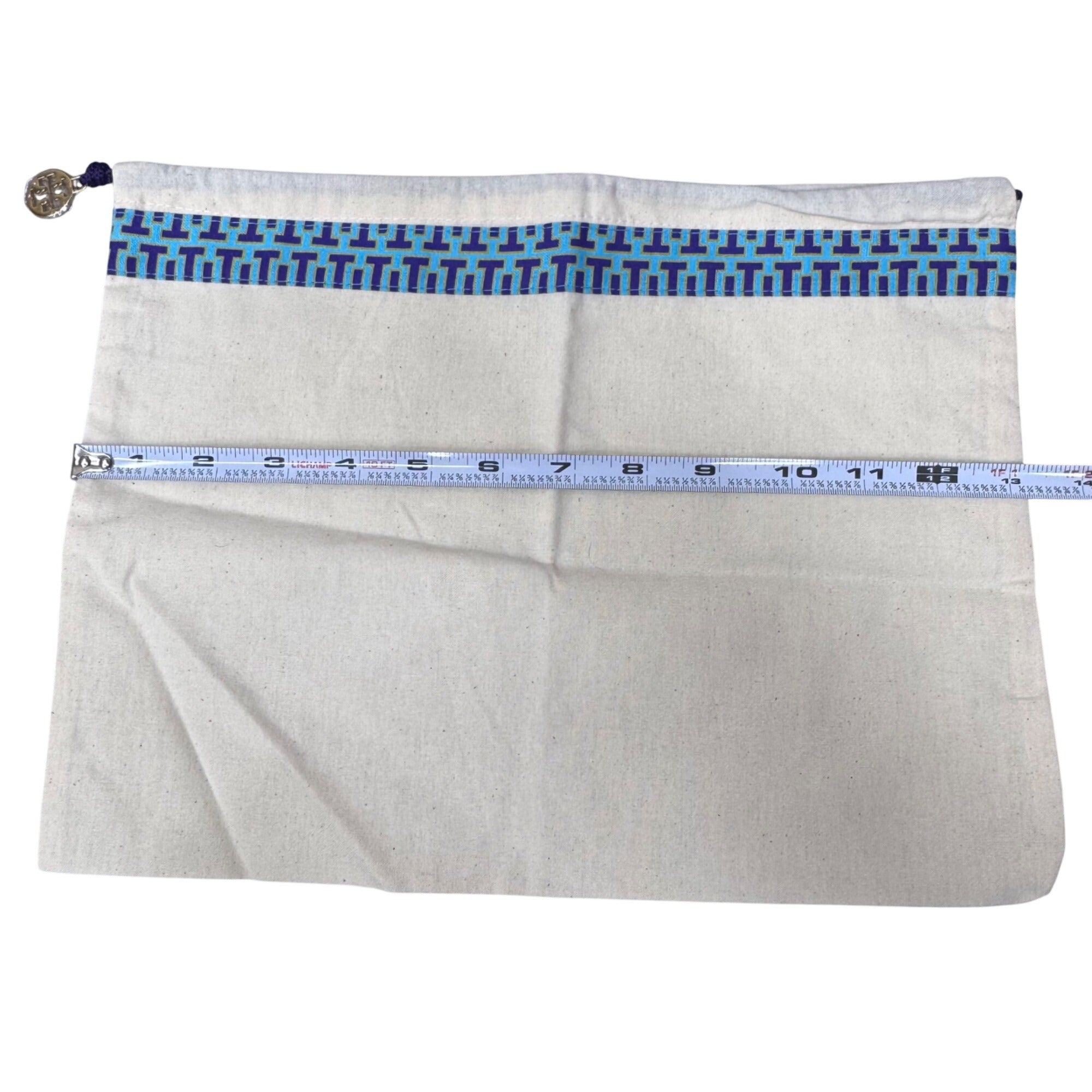 Tory Burch White Canvas Dust Bag Authentic Blue Pattern & Gold Logo Charm 13"x10