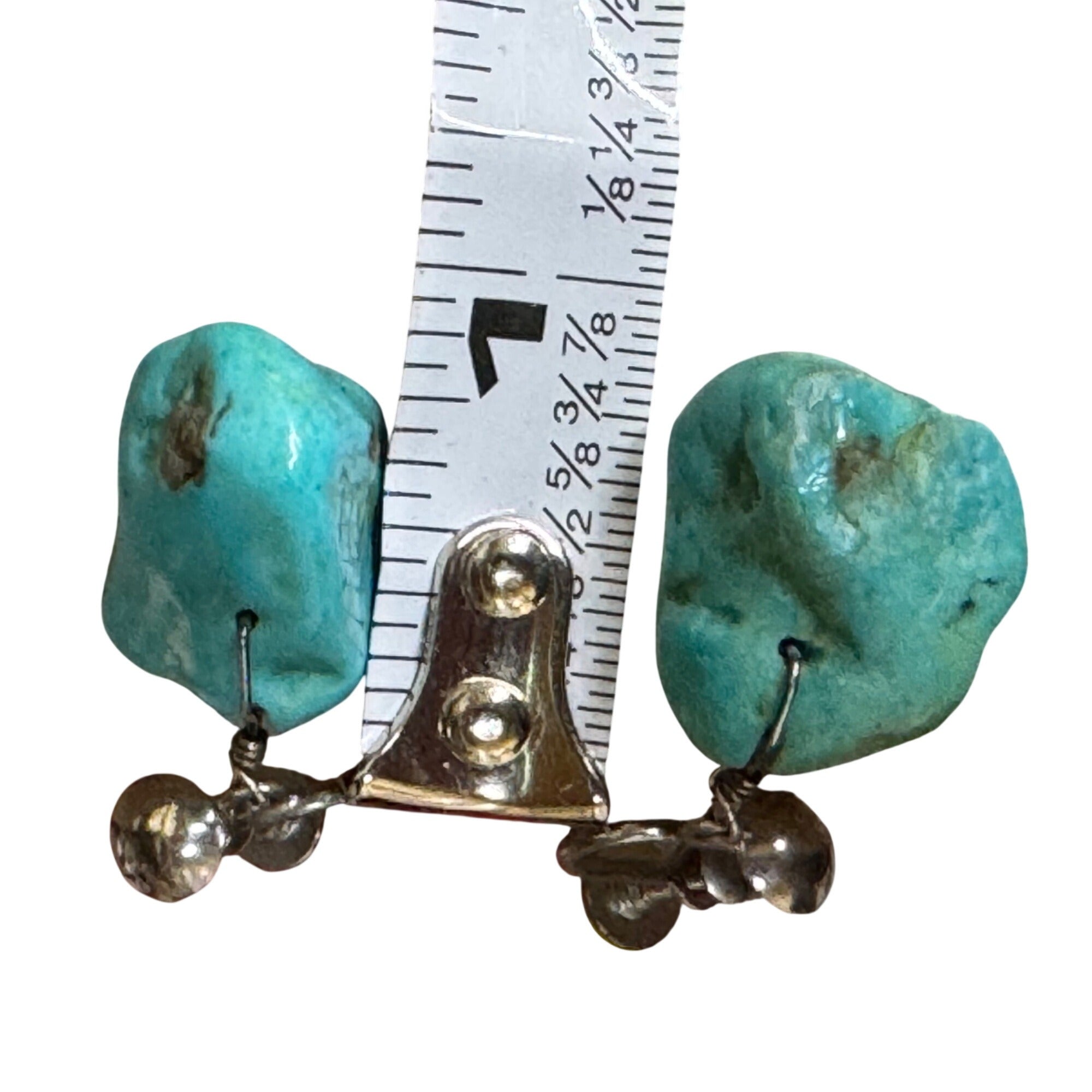 Vintage Turquoise ClipOn Earrings Natural Stone Drops Sterling Silver Screw Back