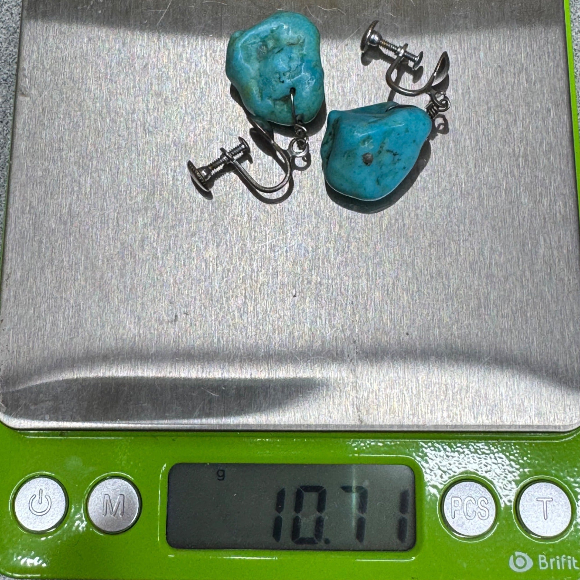 Vintage Turquoise ClipOn Earrings Natural Stone Drops Sterling Silver Screw Back