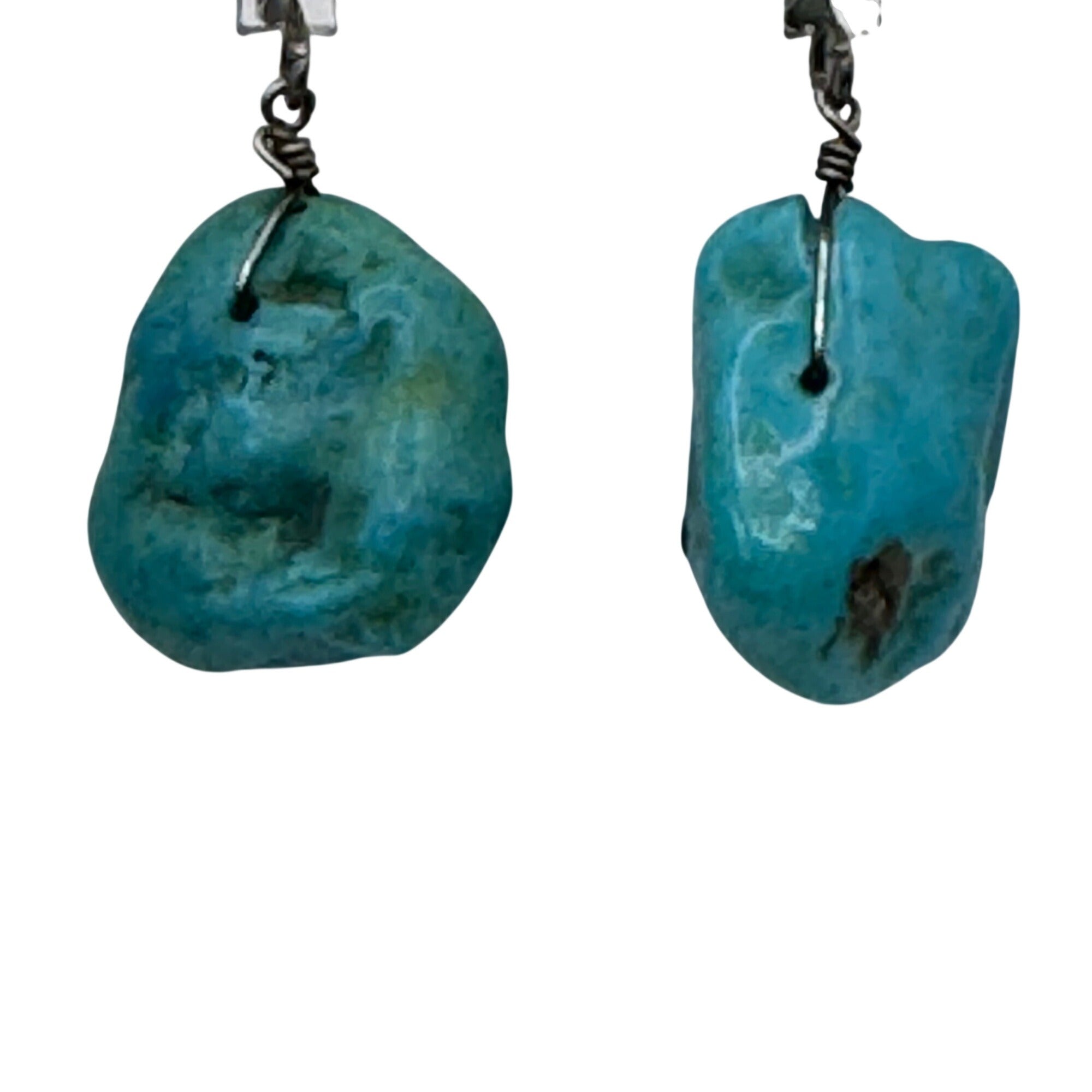 Vintage Turquoise ClipOn Earrings Natural Stone Drops Sterling Silver Screw Back