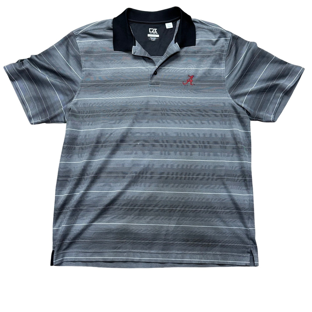 Alabama Crimson Tide Cutter & Buck Mens XL CB DryTec Polo Shirt Gray Striped