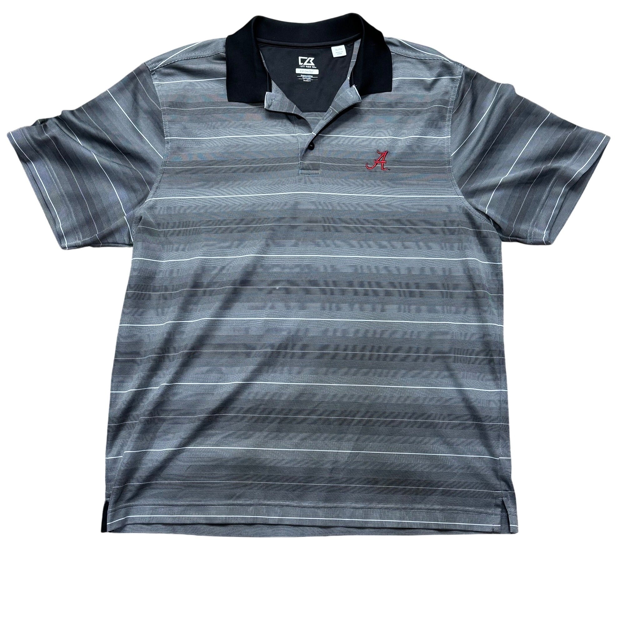 Alabama Crimson Tide Cutter & Buck Mens XL CB DryTec Polo Shirt Gray Striped