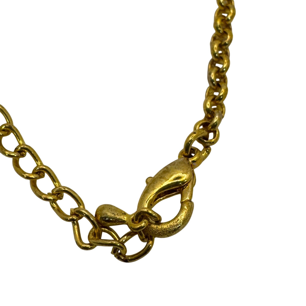 Cloisonne Gold Tone Necklace Vintage Beaded Amber Faeted Accents 54" Chain Link