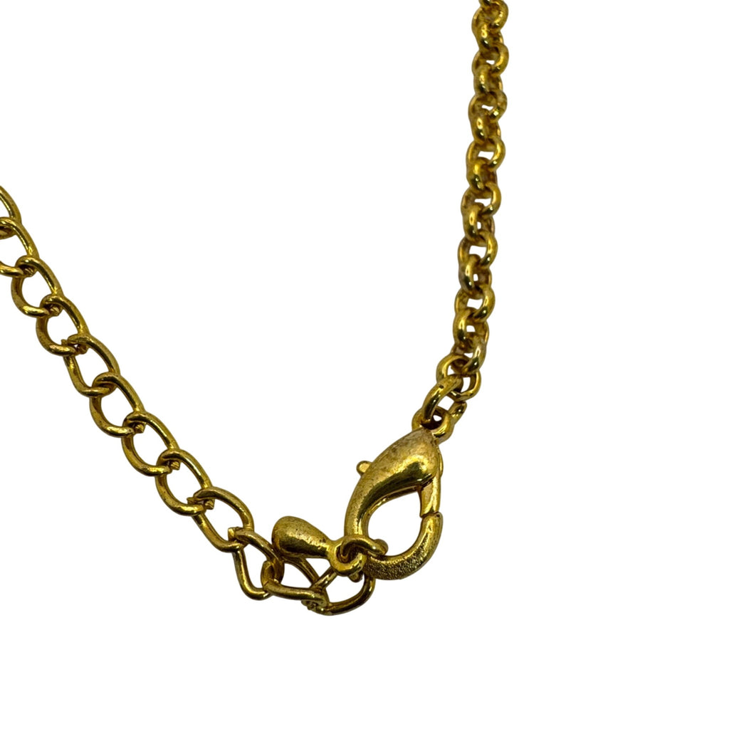 Cloisonne Gold Tone Necklace Vintage Beaded Amber Faeted Accents 54" Chain Link