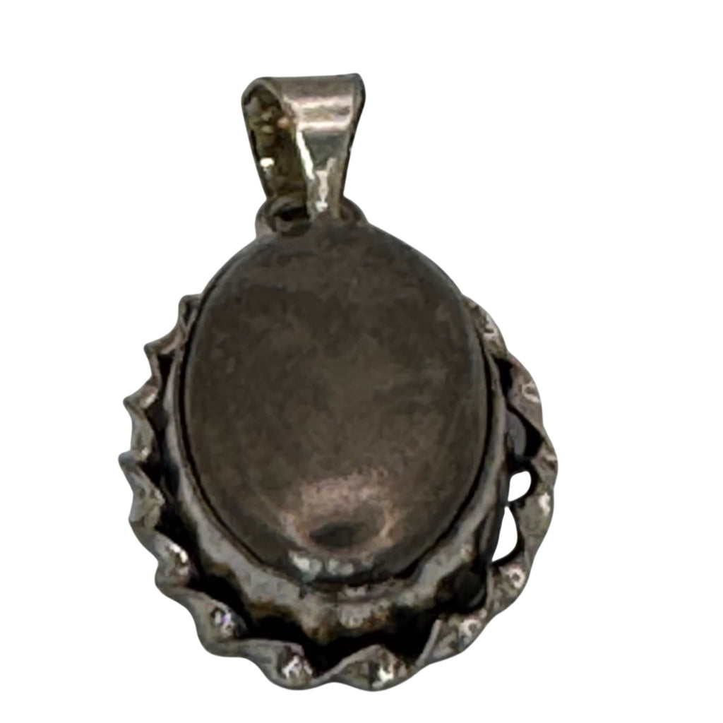 Vintage Large Sterling Silver Oval Hematite SW Native Pendant 1.25" Rope Border