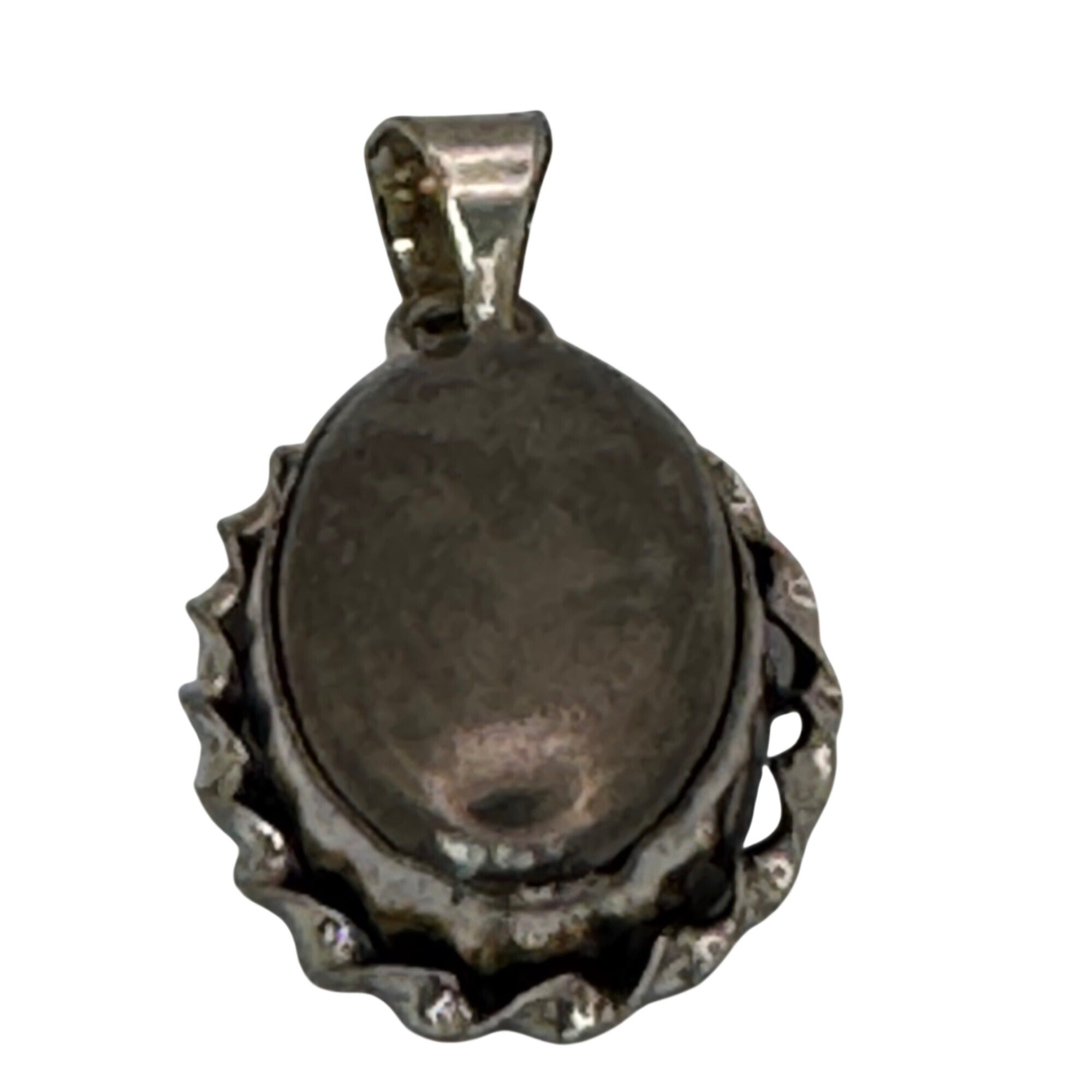 Vintage Large Sterling Silver Oval Hematite SW Native Pendant 1.25" Rope Border