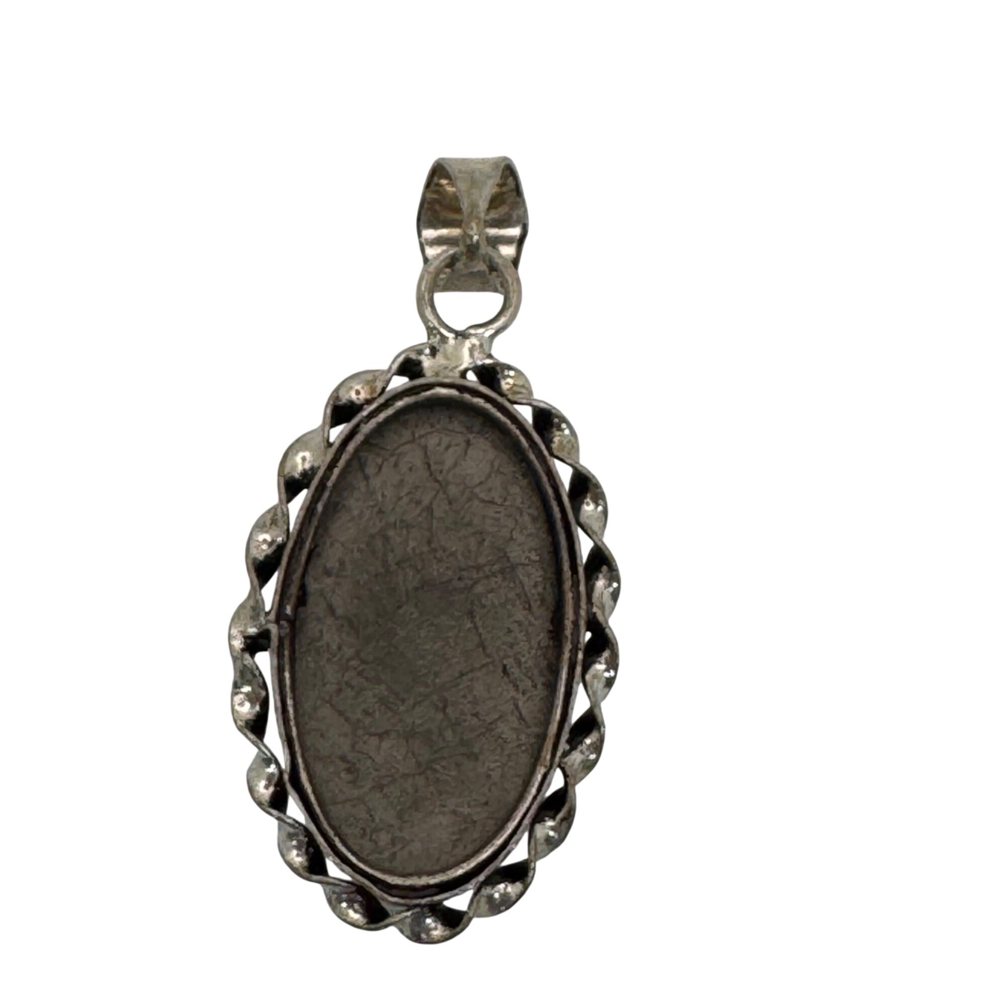 Vintage Large Sterling Silver Oval Hematite SW Native Pendant 1.25" Rope Border