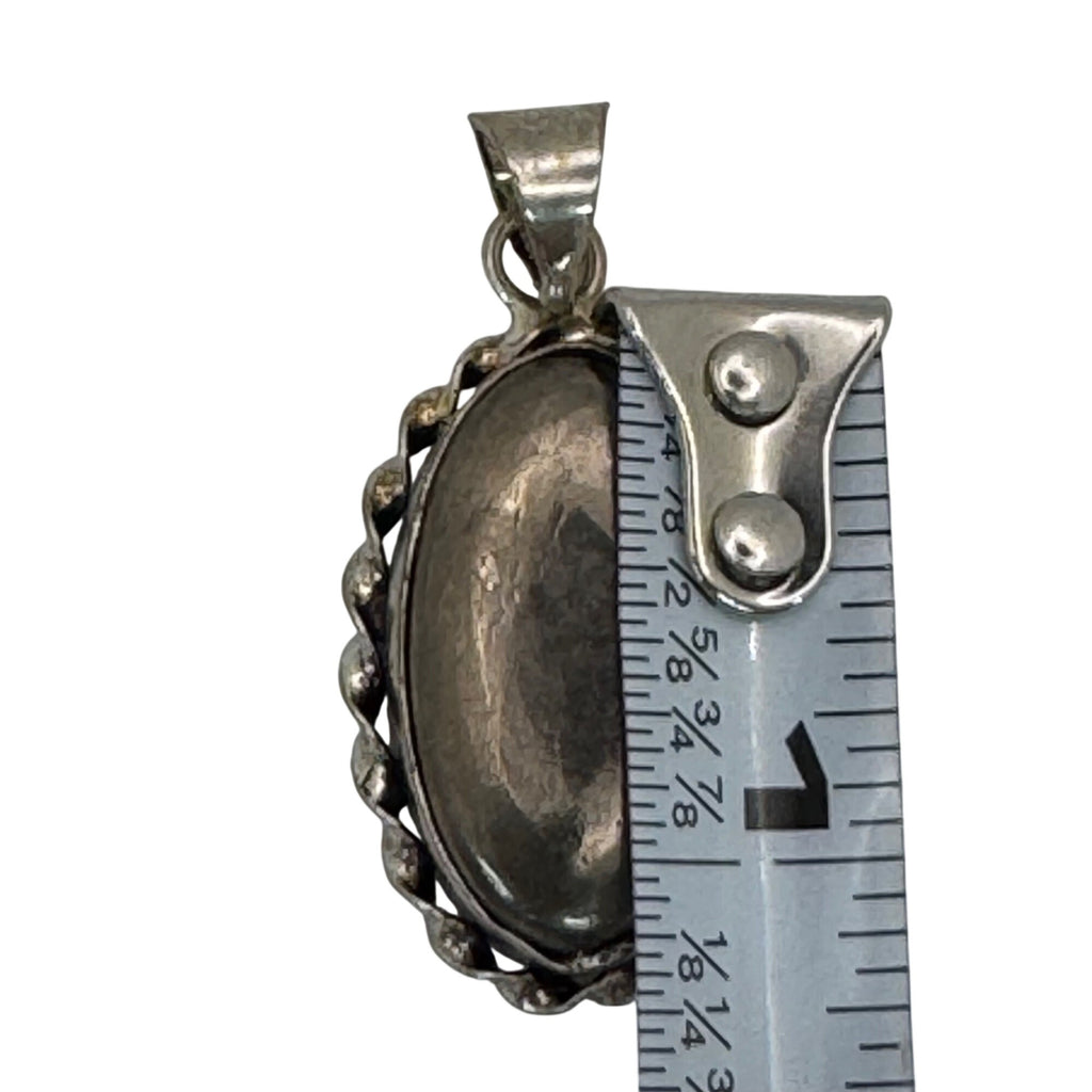 Vintage Large Sterling Silver Oval Hematite SW Native Pendant 1.25" Rope Border