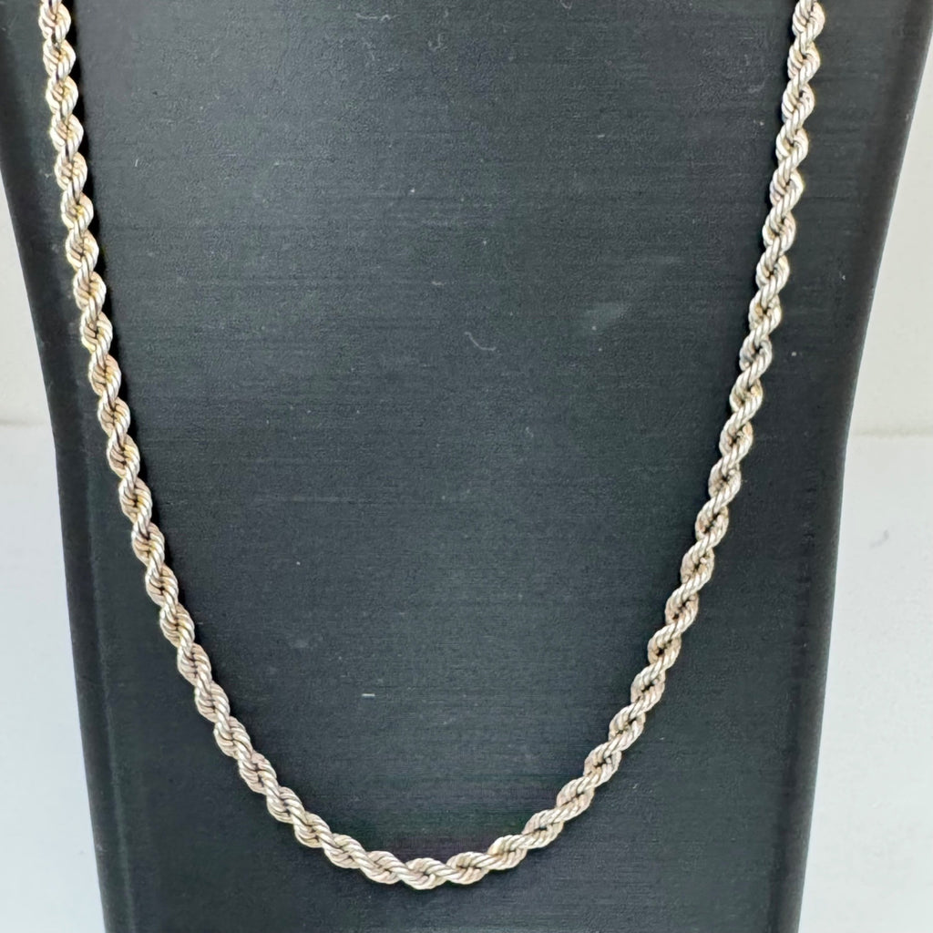 Vintage Sterling Silver Rope Chain Necklace 24" Long Spring Ring Clasp 16g