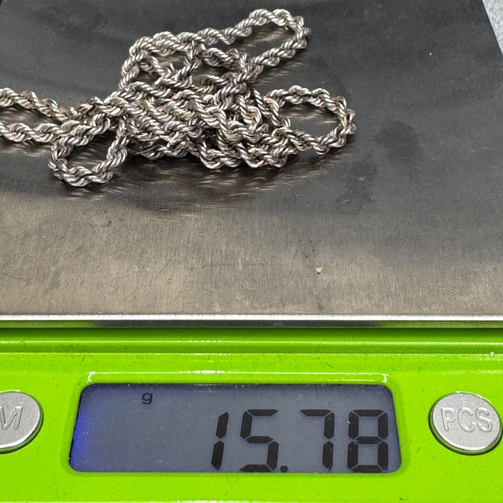 Vintage Sterling Silver Rope Chain Necklace 24" Long Spring Ring Clasp 16g
