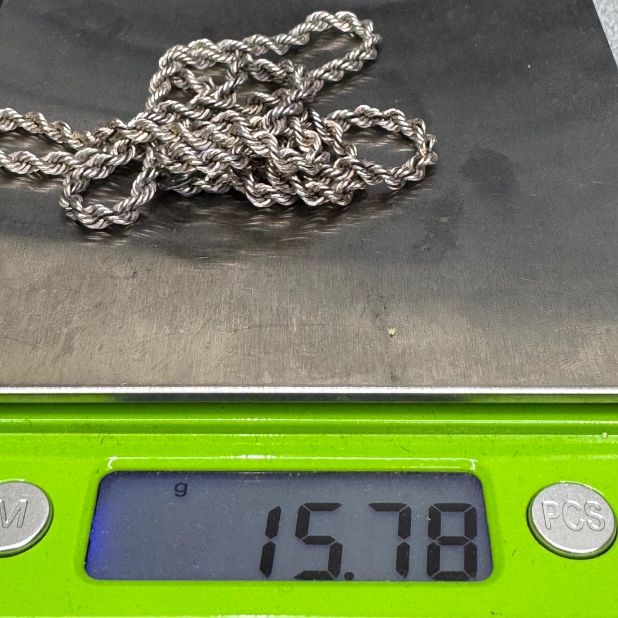 Vintage Sterling Silver Rope Chain Necklace 24" Long Spring Ring Clasp 16g