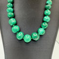 Malachite Beaded Necklace Brass Barrel Clasp 18" Graduated Polished Green Beads