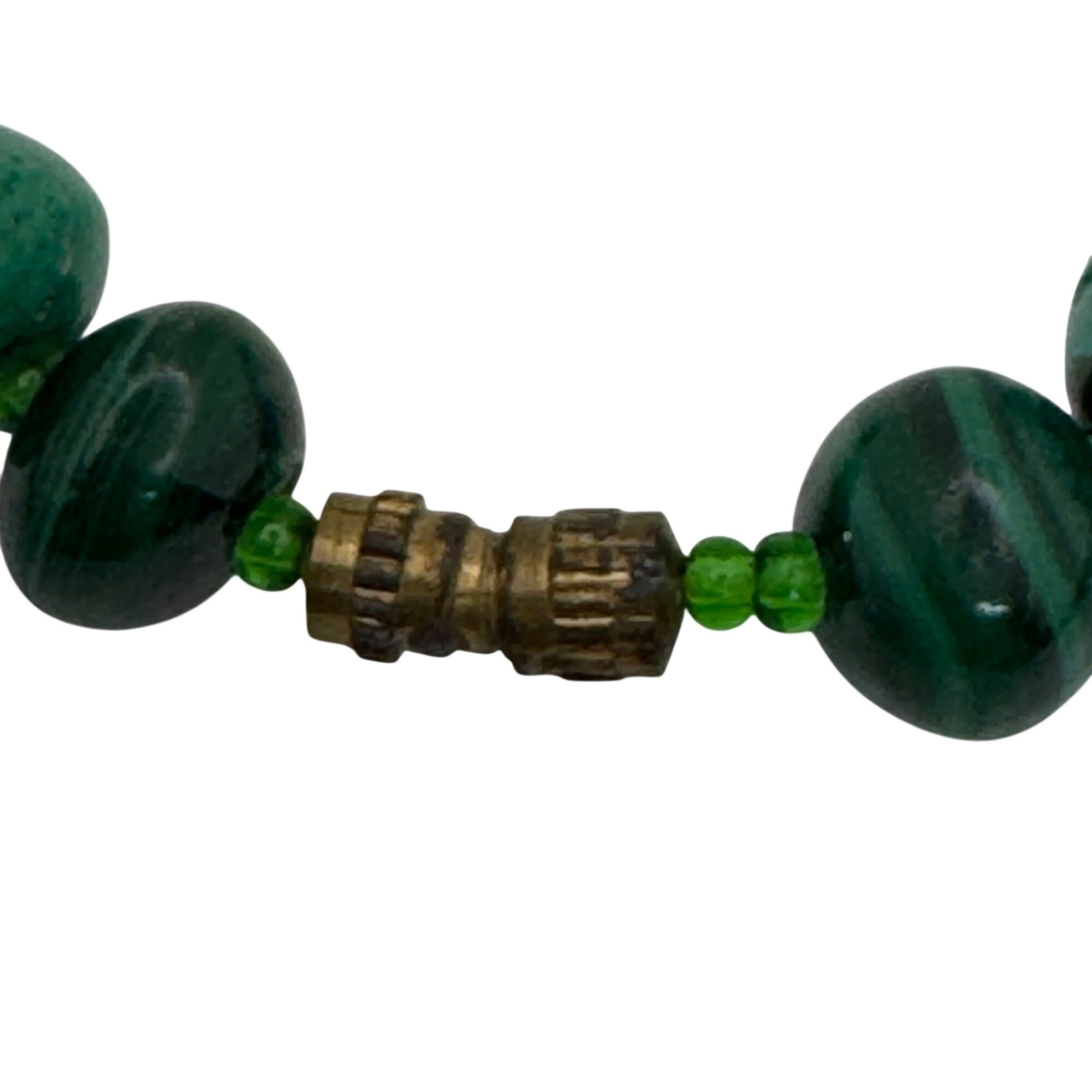 Malachite Beaded Necklace Brass Barrel Clasp 18" Graduated Polished Green Beads
