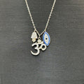 Vintage Sterling Silver Om Necklace Hamsa & Evil Eye Crystal Pendants Chain 16"