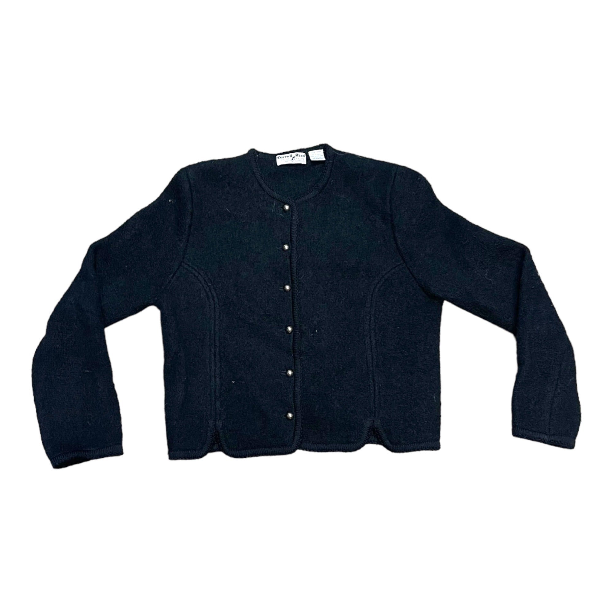 Carroll Reed Women's Black Wool Cardigan Button Up Sweater Size 8 Medium Vintage