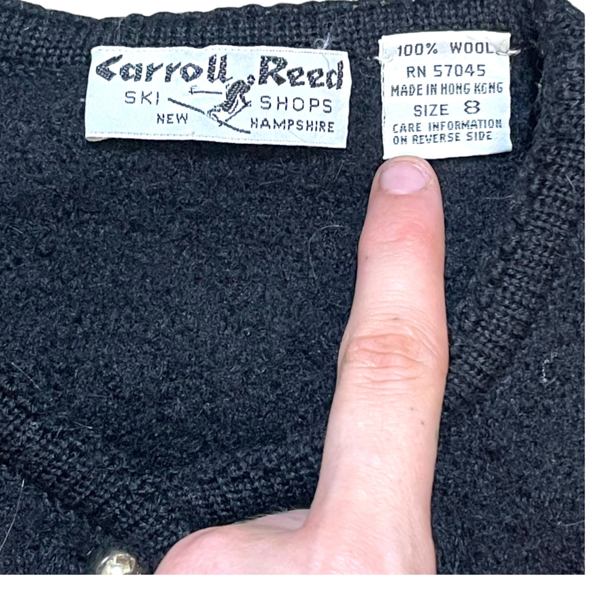Carroll Reed Women's Black Wool Cardigan Button Up Sweater Size 8 Medium Vintage