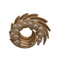Vintage Trifari Gold Tone Swirl Brooch Faux Pearls & Rhinestones 1.75" Statement