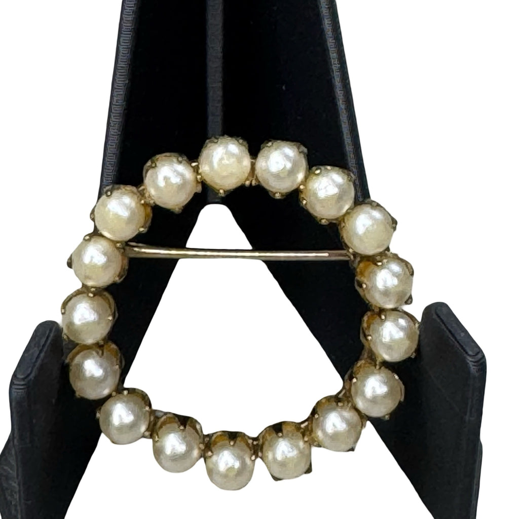 12k Gold Filled Akoya Pearl Circle Wreath Brooch Pin TK Vintage 4gr Classic