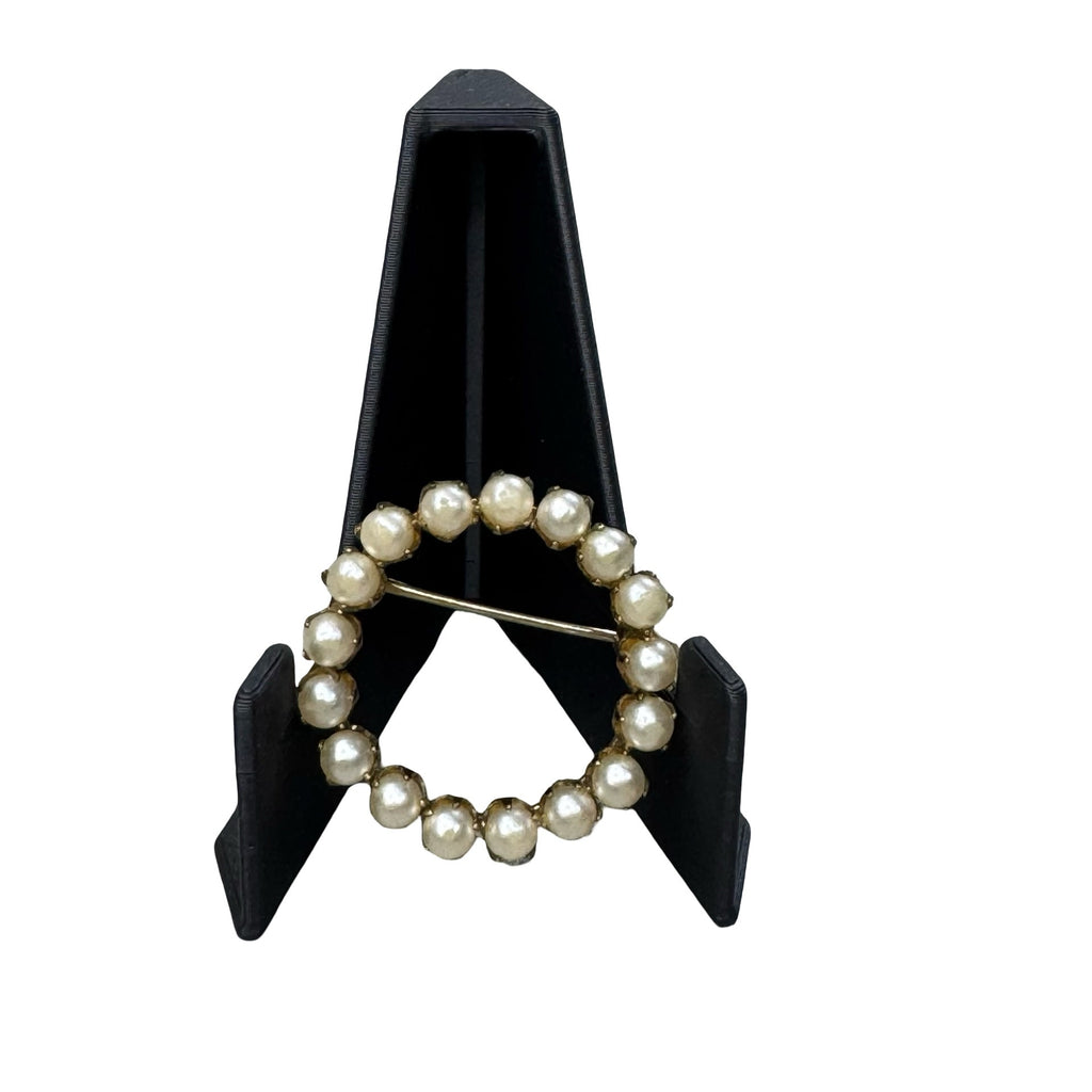 12k Gold Filled Akoya Pearl Circle Wreath Brooch Pin TK Vintage 4gr Classic